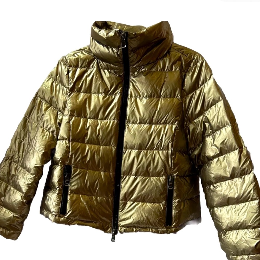Women’s Anorak Puffer Down Winter Bomber Jacket Size Medium Gold Metallic
